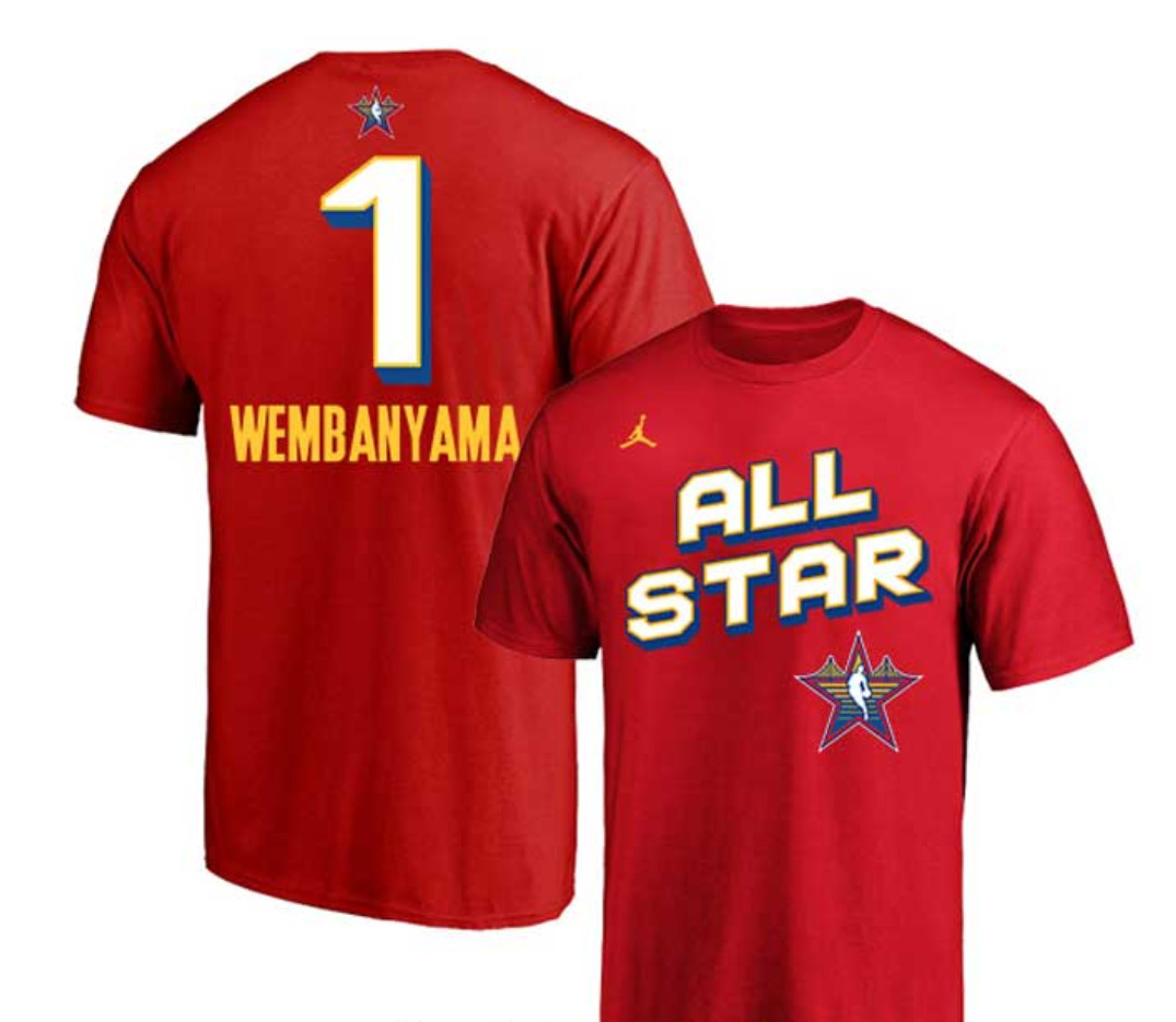 Men 2025 NBA all Star 1 Wembanyama red T Shirt